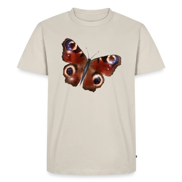 Maquette de T-shirt Premium bio Homme « Élégance du Papillon Paon » à personnaliser
