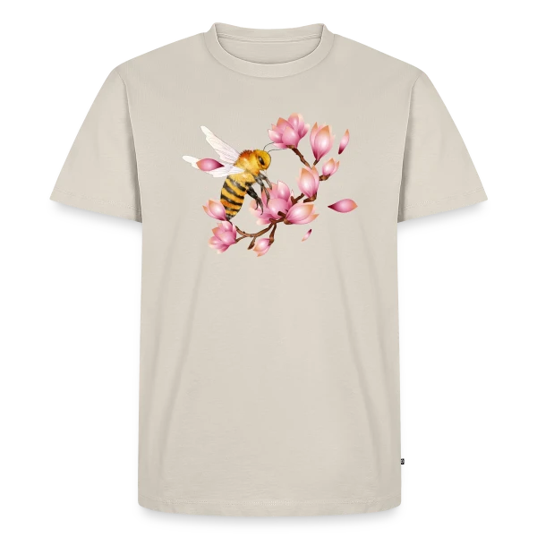 Abeille Volante et Magnolias – Dessin Main Élégant sur T-shirt Premium bio Homme