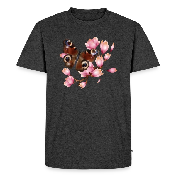 Papillon Paon et Magnolia Rose : Élégance Naturelle sur T-shirt Premium bio Homme