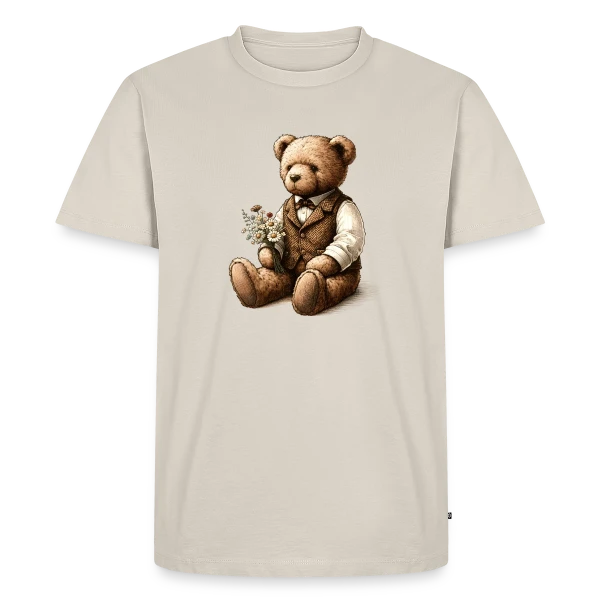 Maquette de T-shirt Premium bio Homme « Teddy Vintage Fleuri: Douce Nostalgie » à personnaliser