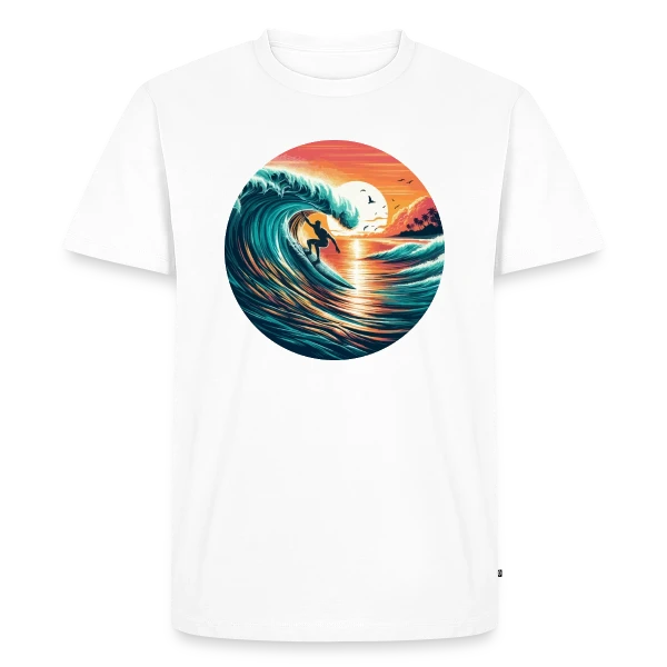 Maquette de T-shirt Premium bio Homme « Sunset Surfer | T-Shirt Ambiance Plage & Coucher de Soleil » à personnaliser