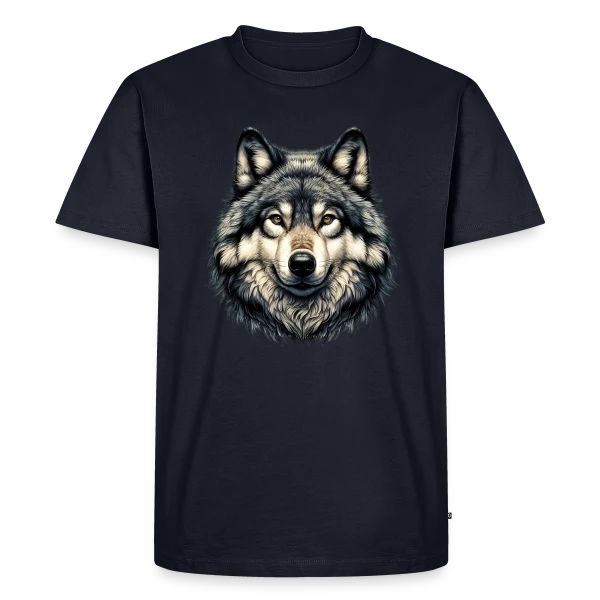 Maquette de T-shirt Premium bio Homme « Tête de Loup Réaliste » à personnaliser