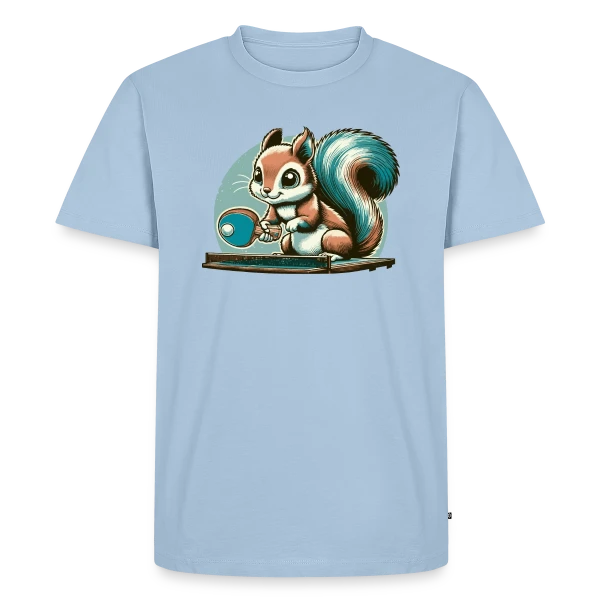Maquette de T-shirt Premium bio Homme « L'Écureuil Champion de Ping-Pong Cartoon » à personnaliser