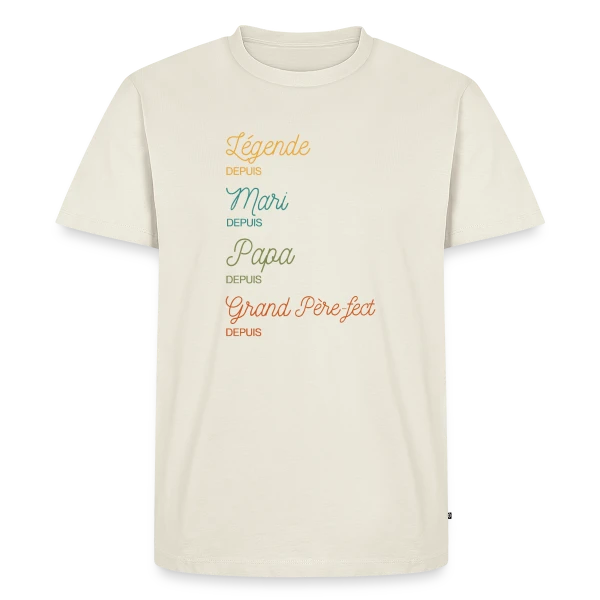 Maquette de T-shirt Premium bio Homme « Grand Père-fect : Légende Personnalisée (Papa, Mari) » à personnaliser