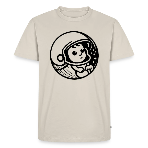 Maquette de T-shirt Premium bio Homme « Bébé Casqué – Sécurité et Humour Enfant » à personnaliser