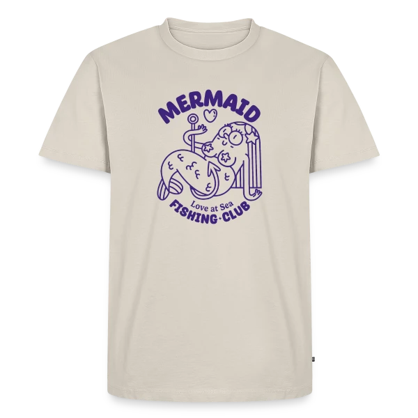 Maquette de T-shirt Premium bio Homme « Club de Pêche Sirène Amour » à personnaliser