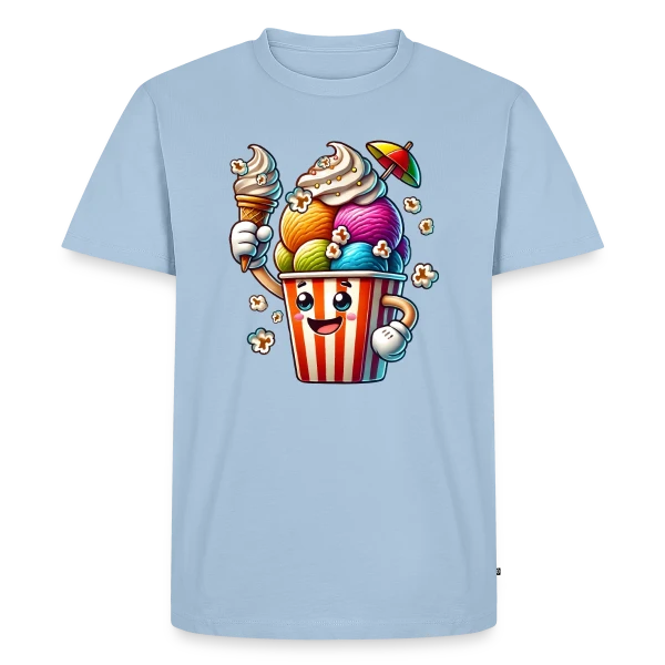 Maquette de T-shirt Premium bio Homme « Glace Comic : Fun, Fraîcheur Estivale & Gourmandise » à personnaliser