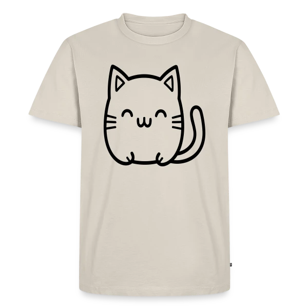 Maquette de T-shirt Premium bio Homme « Chat Kawaii Souriant » à personnaliser