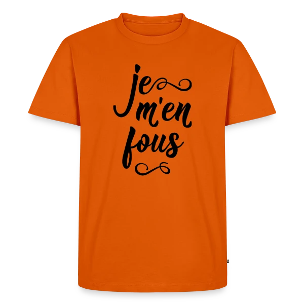 Maquette de T-shirt Premium bio Homme « Je m'en Fous : L'Affirmation Décontractée » à personnaliser