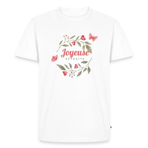 Maquette de T-shirt Premium bio Homme « Joyeuse Retraite : L'Humour au Rendez-vous ! » à personnaliser