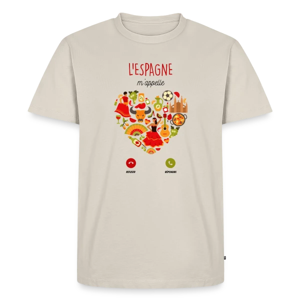 Maquette de T-shirt Premium bio Homme « L'Espagne m'appelle : Destination soleil » à personnaliser