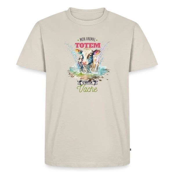 Maquette de T-shirt Premium bio Homme « Ma Vache, Mon Animal Totem Humour » à personnaliser