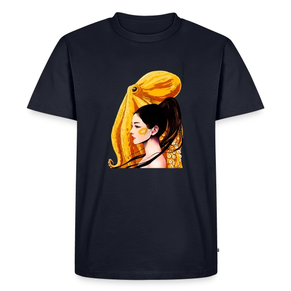 Maquette de T-shirt Premium bio Homme « Poulpe aux Anneaux Jaunes Vifs » à personnaliser