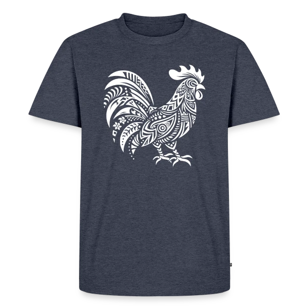 Maquette de T-shirt Premium bio Homme « Coq Tribal : Symbole de Force et Fierté » à personnaliser