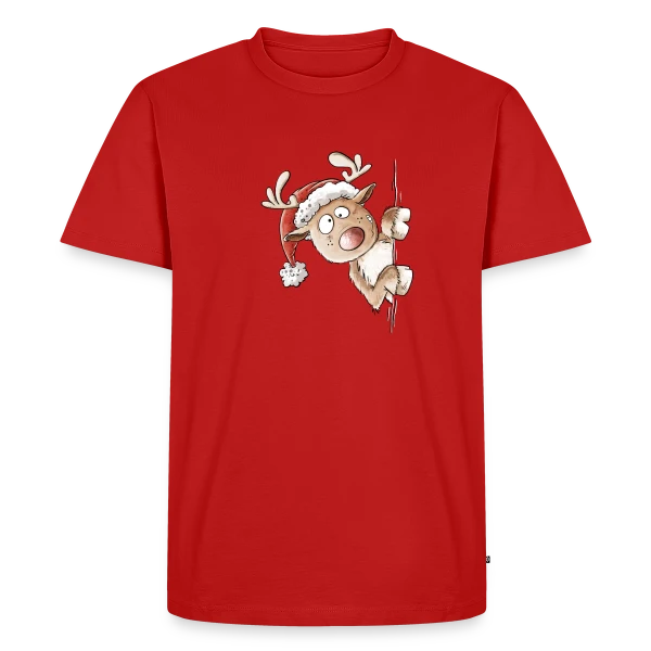 Maquette de T-shirt Premium bio Homme « Renne Espiègle de Noël » à personnaliser