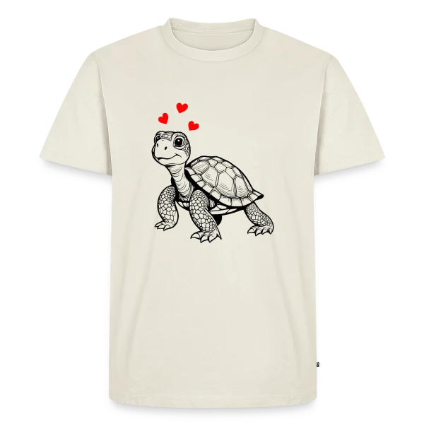 Maquette de T-shirt Premium bio Homme « Tortue Mignonne et Cœurs Doux » à personnaliser