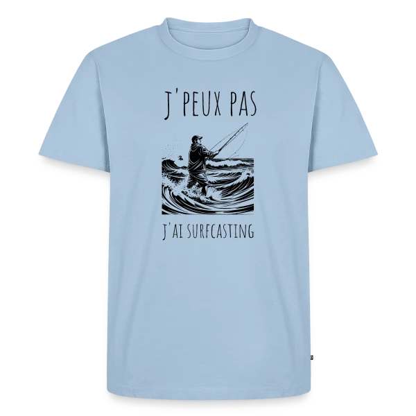 Maquette de T-shirt Premium bio Homme « Surfcasting : L'Art de la Pêche en Mer » à personnaliser