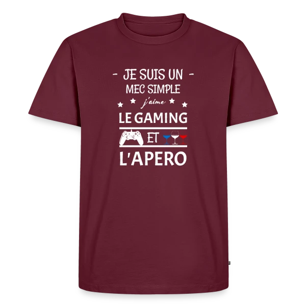 Maquette de T-shirt Premium bio Homme « Apéro Gaming : Humour Entre Copains » à personnaliser