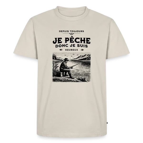 Maquette de T-shirt Premium bio Homme « Je Pêche, Je Suis Heureux : T-shirt Éloquent » à personnaliser
