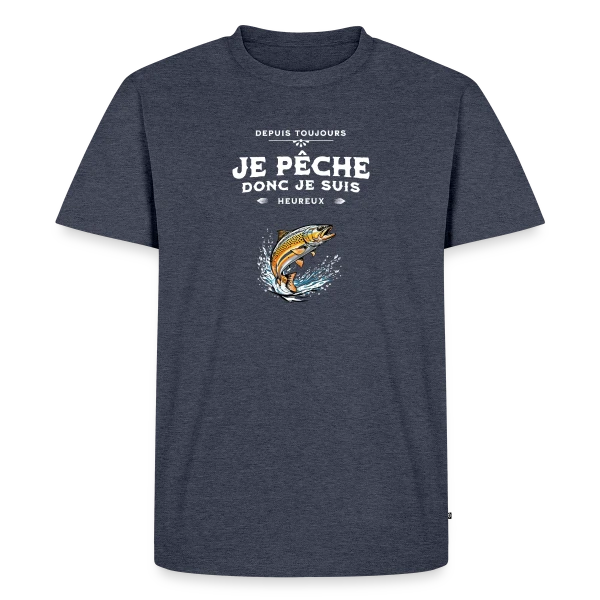 Maquette de T-shirt Premium bio Homme « Pêche & Bonheur : Le T-shirt Coloré » à personnaliser