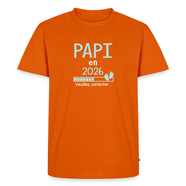 Maquette de T-shirt Premium bio Homme « Papi en 2026 : Veuillez Patienter - Humour » à personnaliser