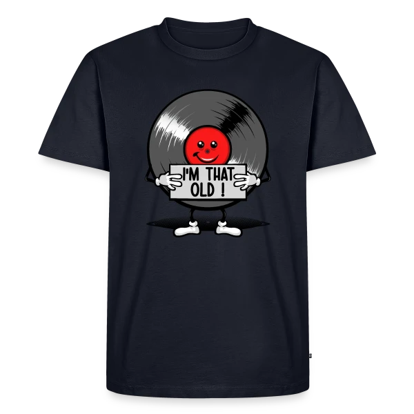 Maquette de T-shirt Premium bio Homme « Vintage 33 tours : Vieux comme un Vinyle » à personnaliser