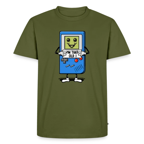 Maquette de T-shirt Premium bio Homme « Vieux comme une console rétro » à personnaliser