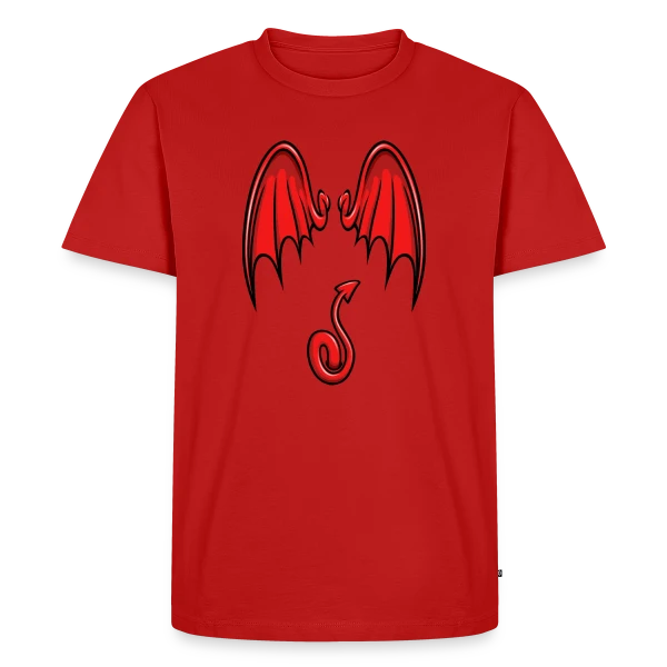 Maquette de T-shirt Premium bio Homme « Ailes & Queue de Diable Cartoon » à personnaliser