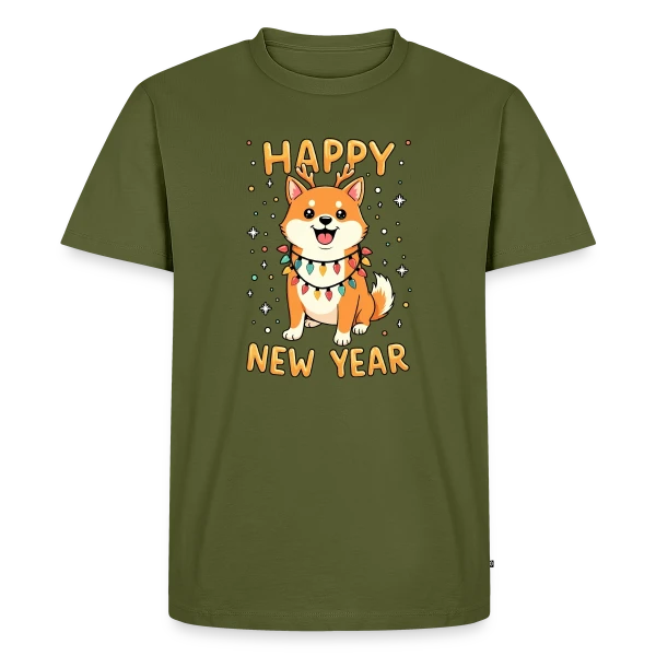 Maquette de T-shirt Premium bio Homme « Shiba Inu Lumières de Noël - Fêtes de Fin d'Année » à personnaliser