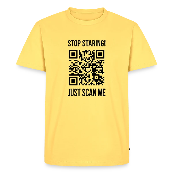 Maquette de T-shirt Premium bio Homme « QR Code Gentillesse : Scanne et Sois Bienveillant » à personnaliser