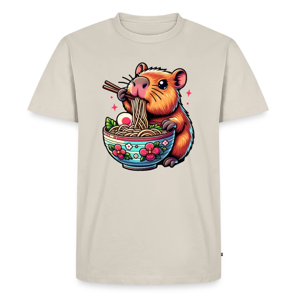 Maquette de T-shirt Premium bio Homme « Capybara Mignon Ramen » à personnaliser