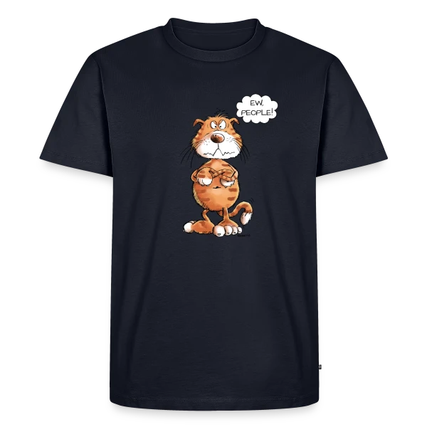 Maquette de T-shirt Premium bio Homme « Chat grincheux rouge "Ew People" - Sarcasme félin » à personnaliser