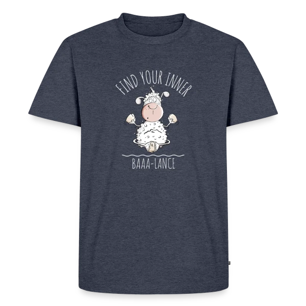 Maquette de T-shirt Premium bio Homme « Mouton Yoga 'Baaa-Lance' - L'Équilibre Zen » à personnaliser
