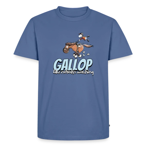 Maquette de T-shirt Premium bio Homme « Galope comme si personne ne te regardait - Cheval Cartoon » à personnaliser