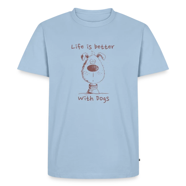 Maquette de T-shirt Premium bio Homme « Life Is Better With Dogs - Chien cartoon monochrome » à personnaliser