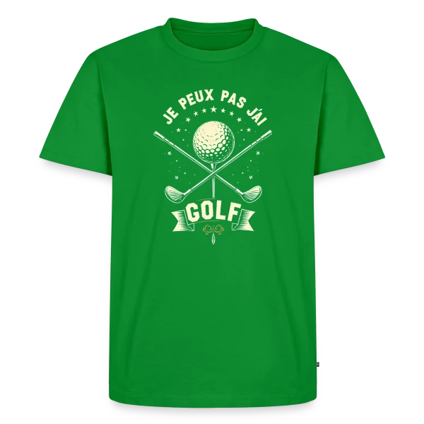 Maquette de T-shirt Premium bio Homme « Je Peux Pas, J'Ai Golf - Humour Golfeur » à personnaliser
