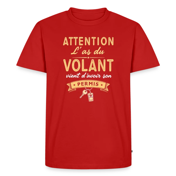 Maquette de T-shirt Premium bio Homme « Cadeau Jeune Conducteur - Humour Permis » à personnaliser