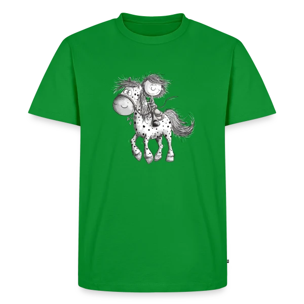 Maquette de T-shirt Premium bio Homme « Cheval et cavalier rigolos - Dessin animé » à personnaliser