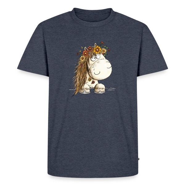 Maquette de T-shirt Premium bio Homme « Cheval Adorable avec Couronne de Fleurs - Cartoon » à personnaliser