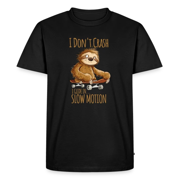 Maquette de T-shirt Premium bio Homme « Paresseux Skateboarder - 'I Don't Crash' - T-shirt Relax » à personnaliser