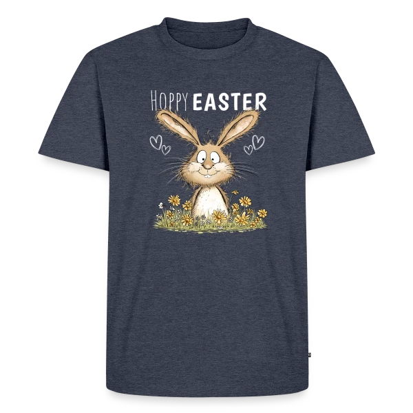 Maquette de T-shirt Premium bio Homme « Joyeuses Pâques Lapin Fleuri » à personnaliser