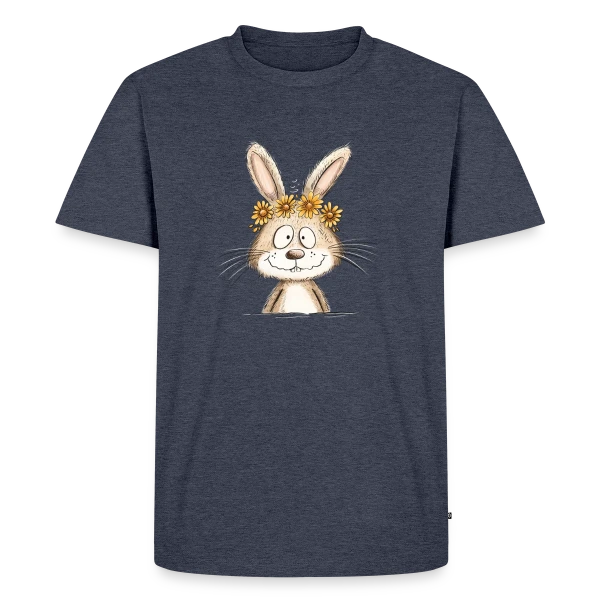 Maquette de T-shirt Premium bio Homme « Lapin Rigolo Couronne Fleurs » à personnaliser