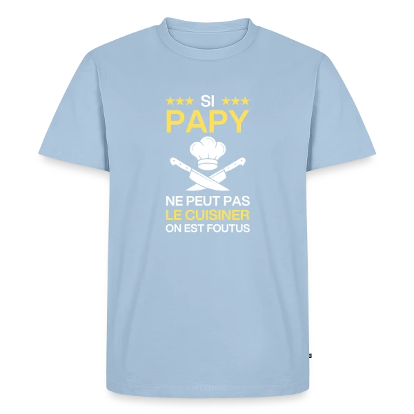 Maquette de T-shirt Premium bio Homme « Humour Papy Cuisinier - On est foutus ! » à personnaliser