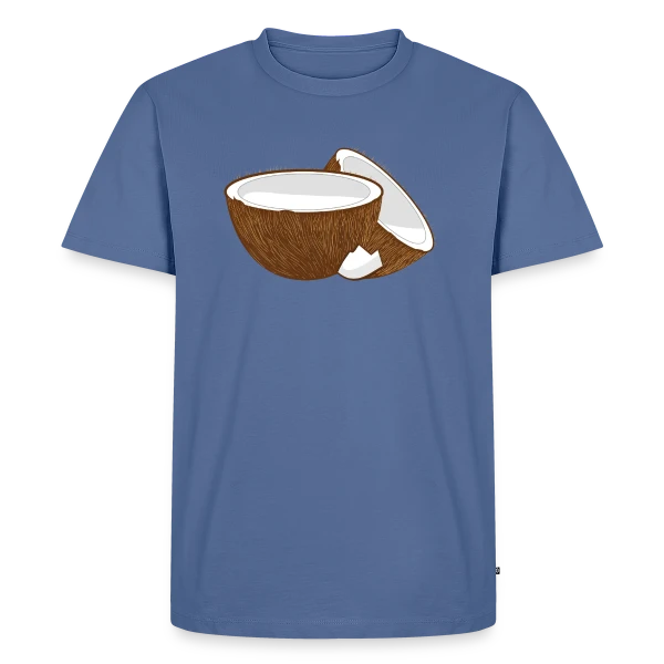 Maquette de T-shirt Premium bio Homme « Moitiés de Noix de Coco - Évasion Tropicale » à personnaliser