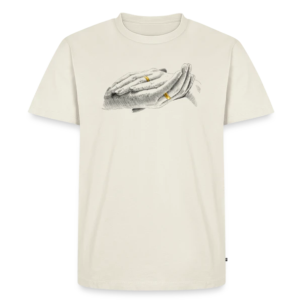 Maquette de T-shirt Premium bio Homme « Célébration Mariage Humour » à personnaliser