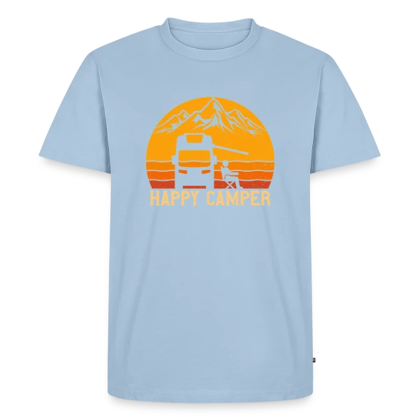 Maquette de T-shirt Premium bio Homme « Campeur Heureux Rétro Design » à personnaliser