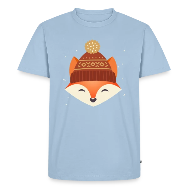 Maquette de T-shirt Premium bio Homme « Renard Urbain au Bonnet Stylé » à personnaliser