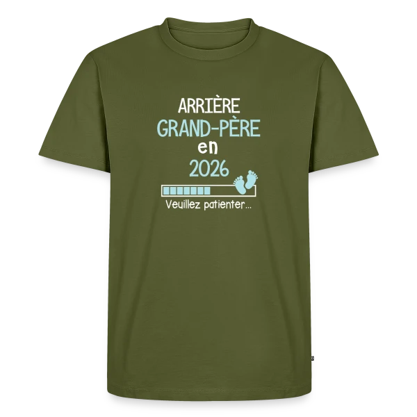 Maquette de T-shirt Premium bio Homme « Arrière-Grand-Père 2026 : Bientôt Papy » à personnaliser