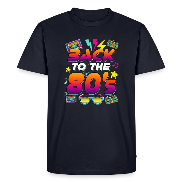 Maquette de T-shirt Premium bio Homme « Retour aux Années 80 Flashy » à personnaliser