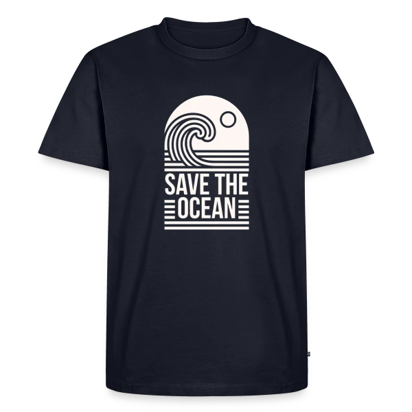 Maquette de T-shirt Premium bio Homme « Vague Océanique Activisme » à personnaliser